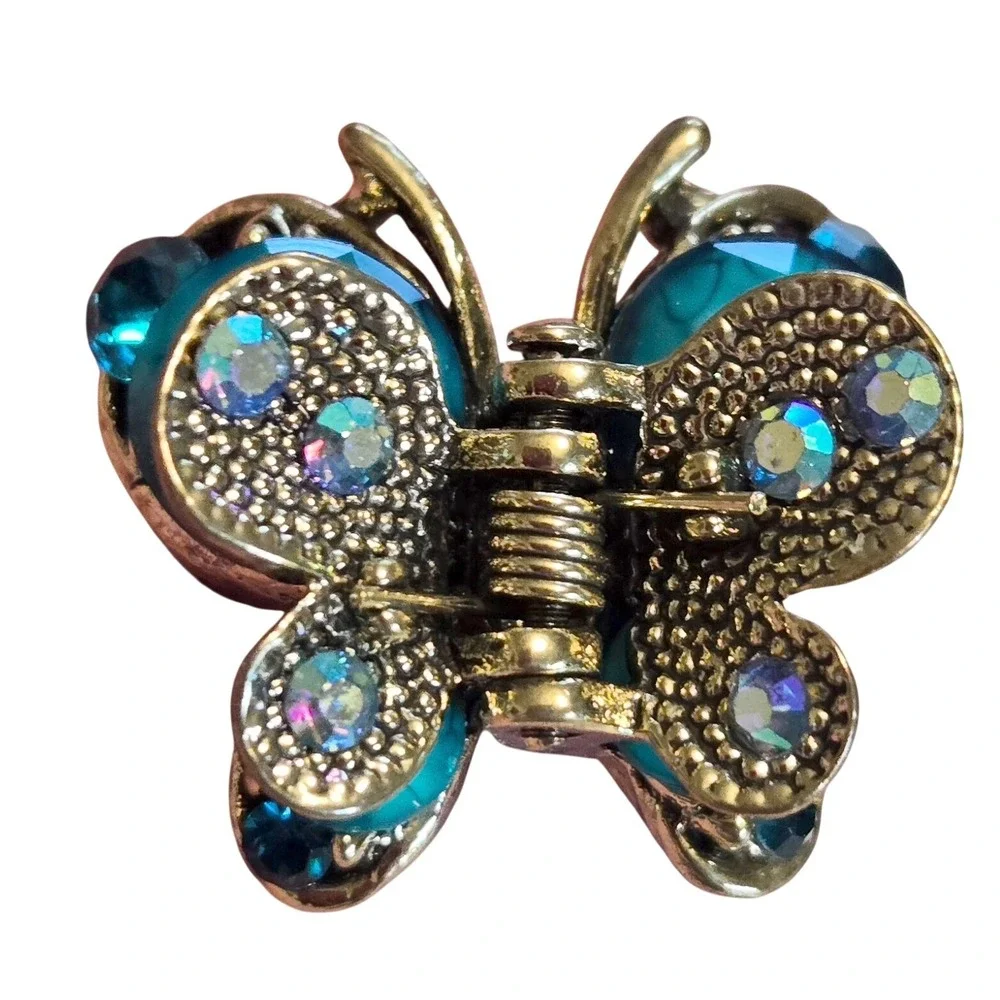 Boho Hair Claw Clip‎ Set 5pc Evil Eye Dragon Butterfly Floral Green Blue Gold
